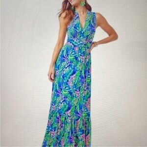 Lilly Pulitzer NWOT Pearce maxi dress borealis blue vivid print  size xxs